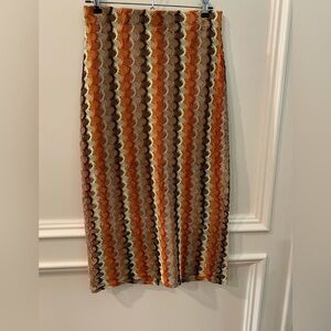 Crochet Knit Striped Brown and Orange Midi Pencil Skirt Size Medium